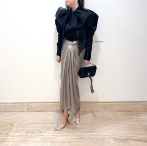 STARLET | Metallic Wrap Skirt Set With Bow