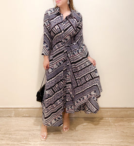 Grey Abstract Cotton Dress