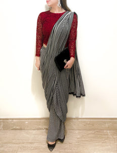 Stripes Sari With Embroidered Blouse