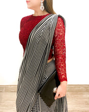 Load image into Gallery viewer, Stripes Sari With Embroidered Blouse
