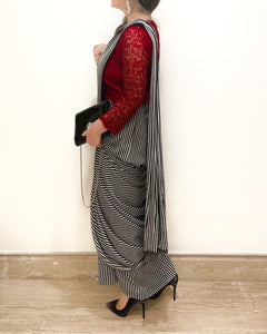 Stripes Sari With Embroidered Blouse